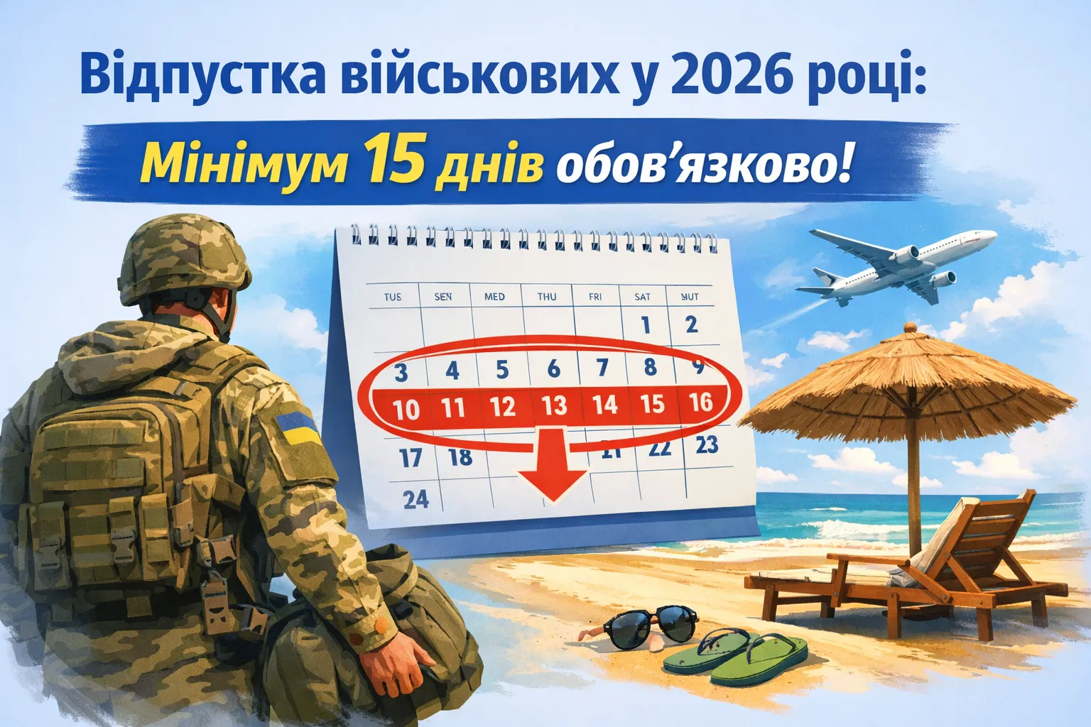 Щорічна відпустка військовослужбовців у 2026 році: правило обов’язкових 15 днів Щорічна відпустка військовослужбовців у 2026 році: правило обов’язкових 15 днів