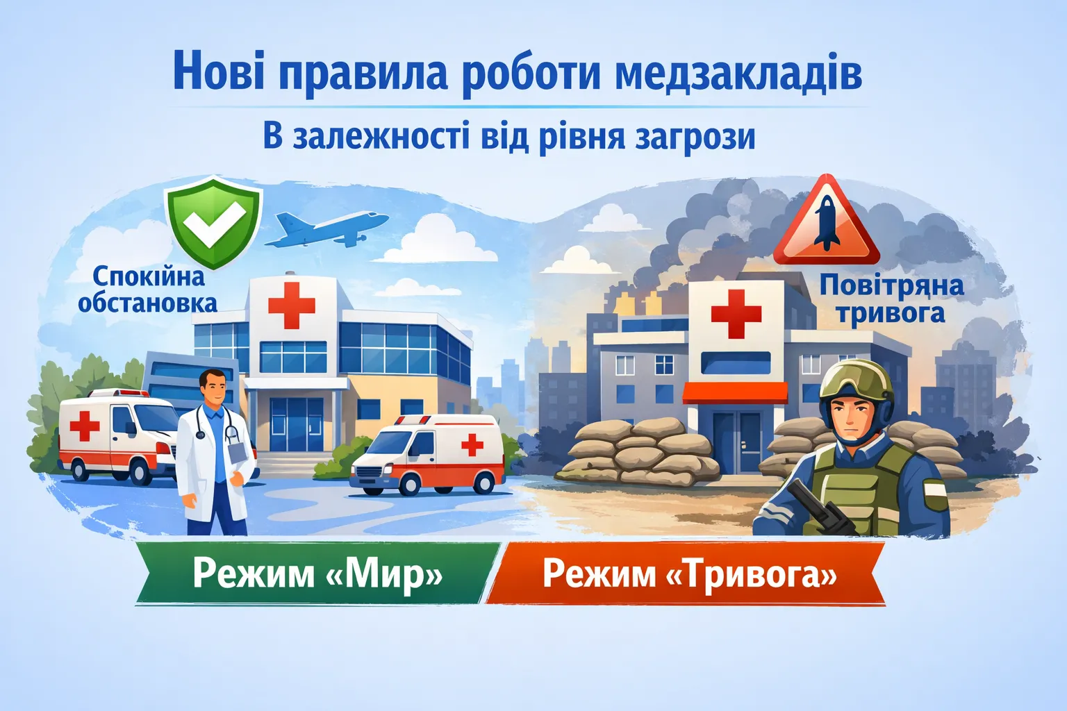 Уряд затвердив нові правила роботи медзакладів залежно від рівня повітряної загрози