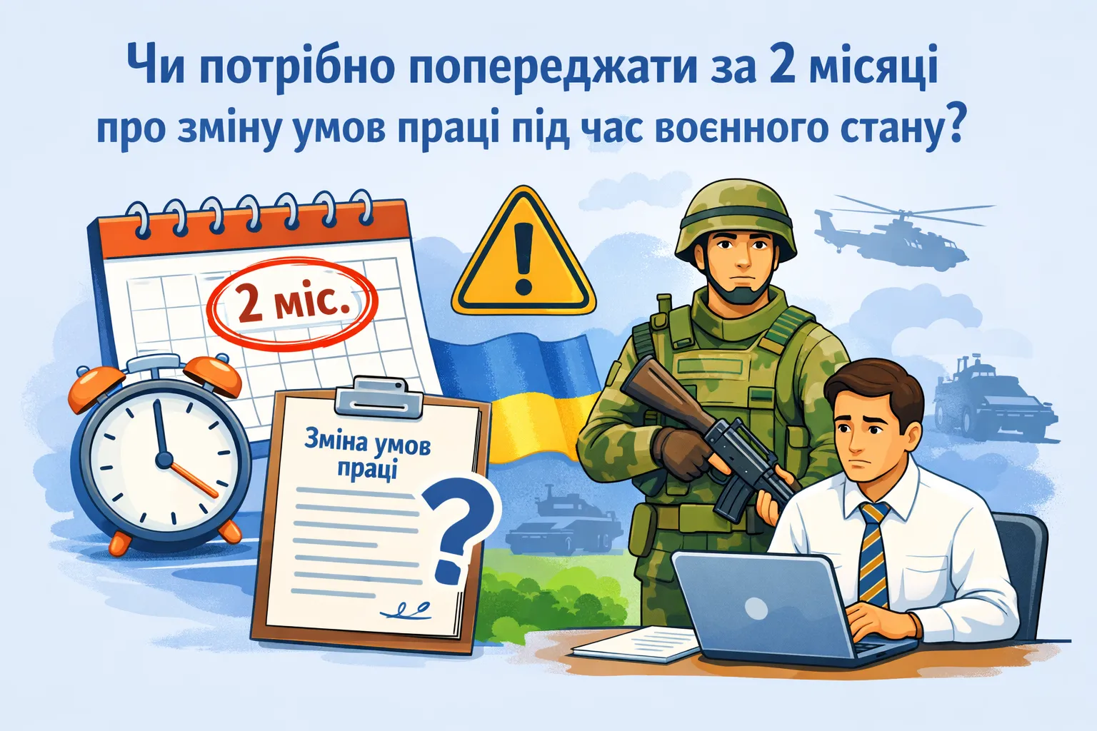 Чи потрібно попереджати за 2 місяці про зміну умов праці під час воєнного стану