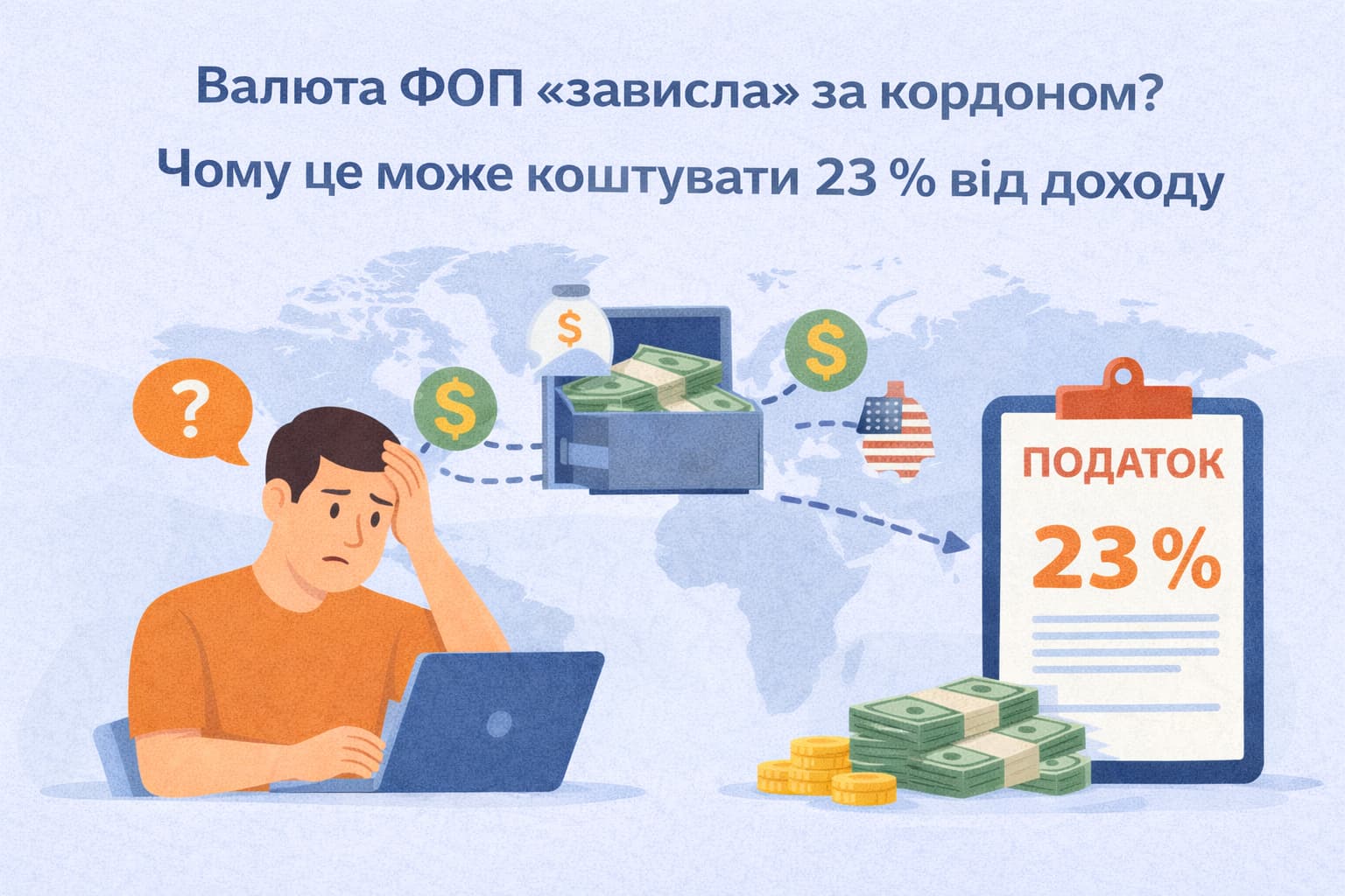 Валюта ФОП «зависла» за кордоном? Чому це може коштувати 23 % від доходу Валюта ФОП «зависла» за кордоном? Чому це може коштувати 23 % від доходу