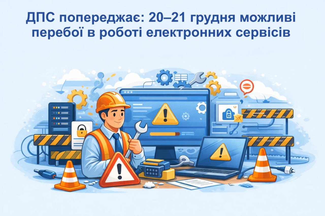ДПС попереджає: 20–21 грудня можливі перебої в роботі електронних сервісів ДПС попереджає: 20–21 грудня можливі перебої в роботі електронних сервісів