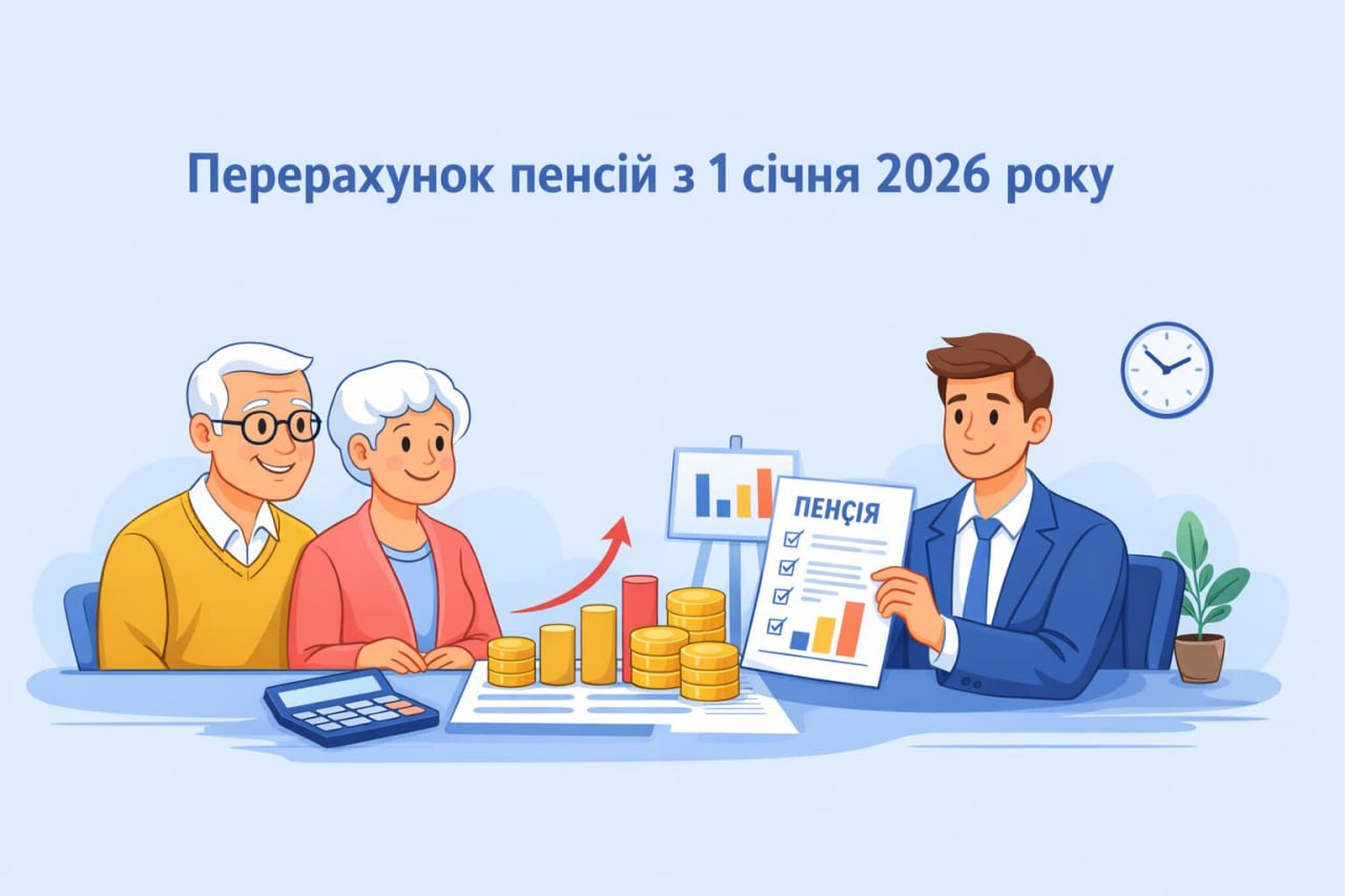 Перерахунок пенсій з 1 січня 2026 року 