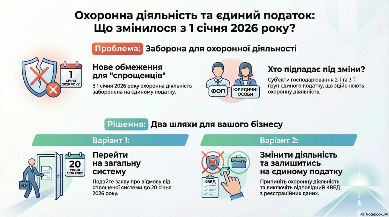 Охоронна діяльність і єдиний податок: що робити платникам 2 та 3 груп з 2026 року