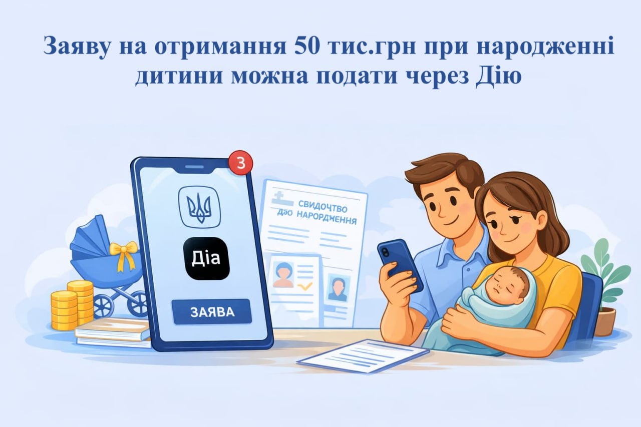 Заяву на отримання 50 тис.грн при народженні дитини можна подати через Дію Заяву на отримання 50 тис.грн при народженні дитини можна подати через Дію