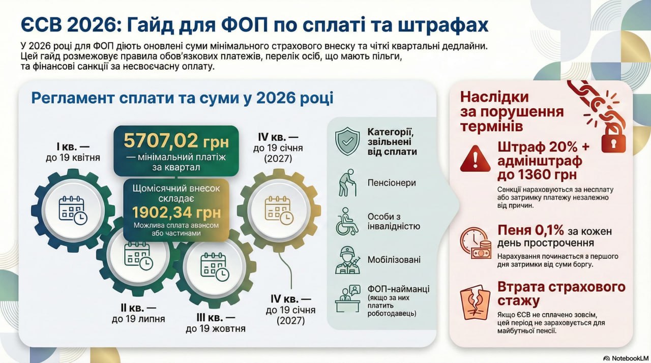 ФОП і ЄСВ у 2026 році: коли платити та чим загрожує прострочення